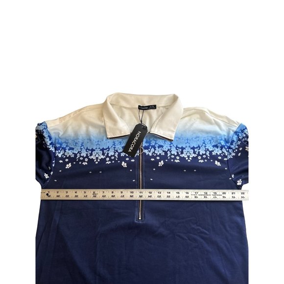 Noracora Blue & White Floral Print 1/2 Zip Long Sleeve Top, Medium - Picture 7 of 9